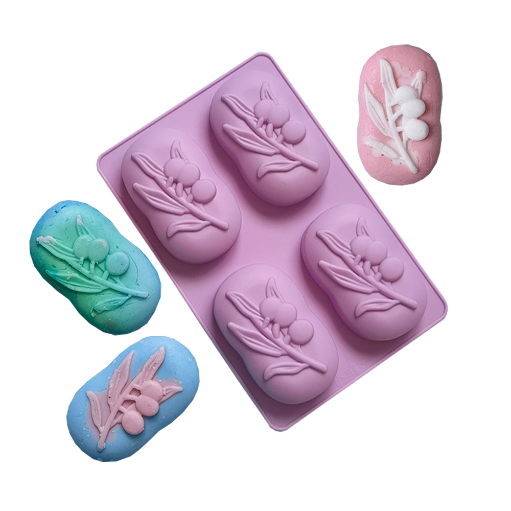 Soap Making Experiment - 4 تجاويف البيضاوي شجرة الزيتون سيليكون